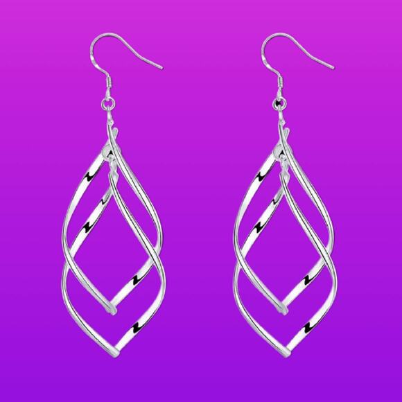 Silver Double Drop Dangle Hoop Rotating Fashion Earrings For Partys & Events - Picture 1 of 7
